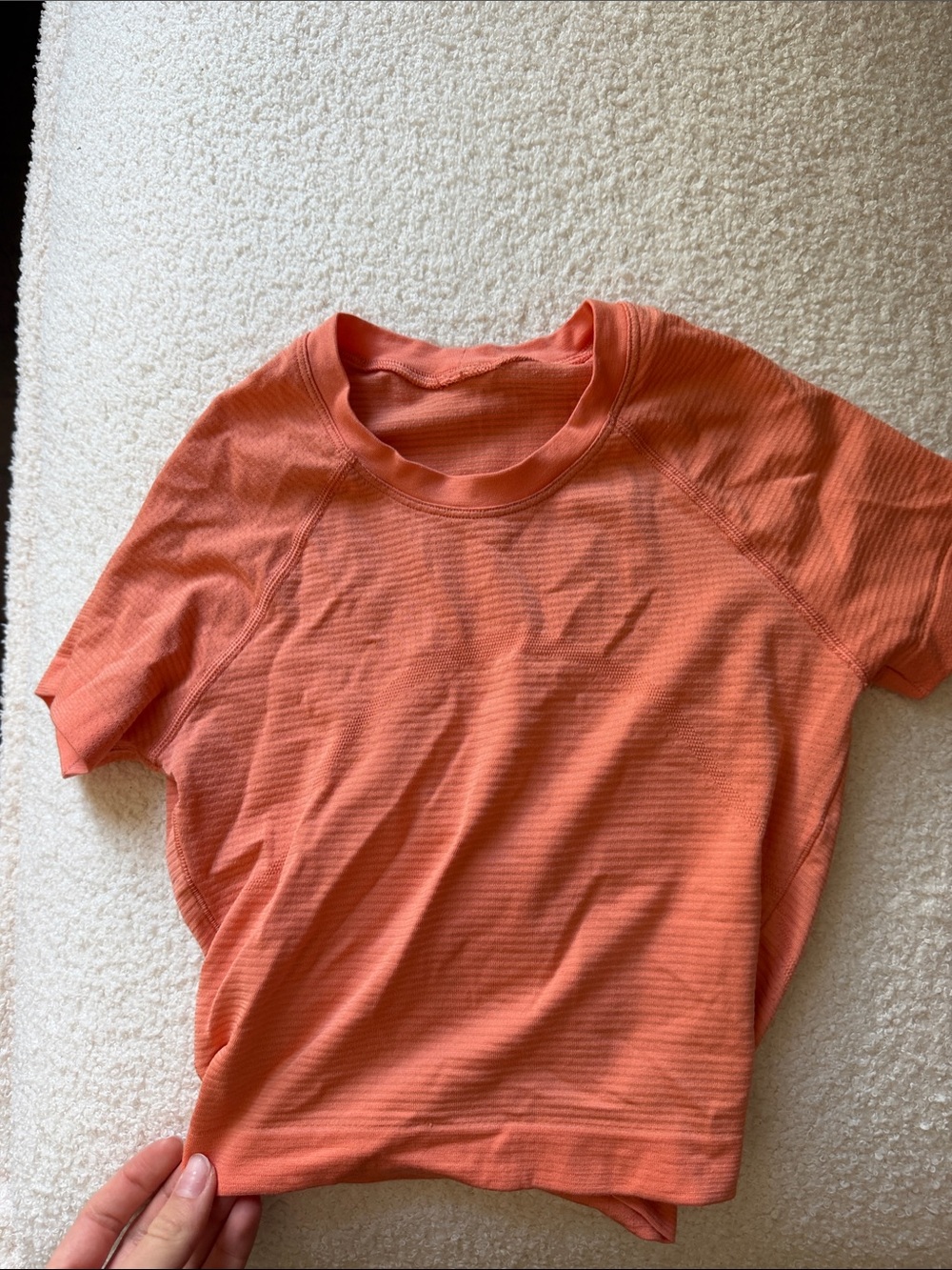 lululemon cropped athletica Short Sleeve Crew in Coral Orange